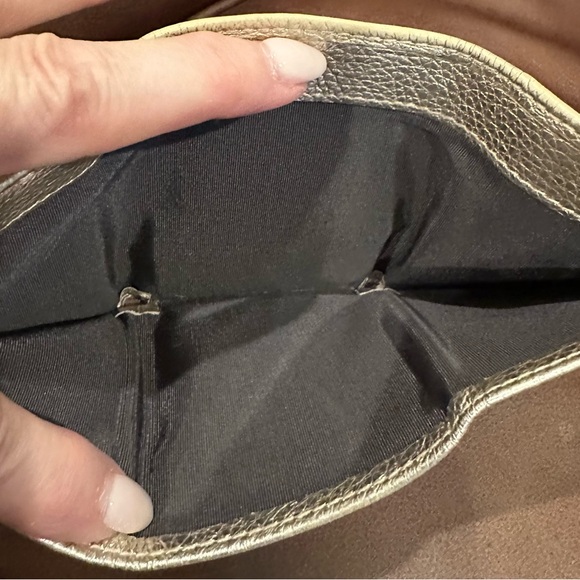 Jimmy Choo Tri Fold Compact Wallet Shiny Gold Pebble Leather w/Silver Star Studs - Picture 10 of 11